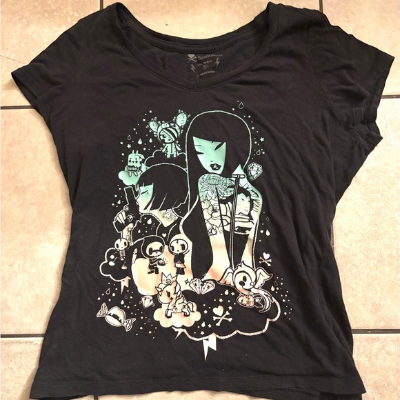 tokidoki Tops - RARE Black Graphic Tee with Multicolor Design